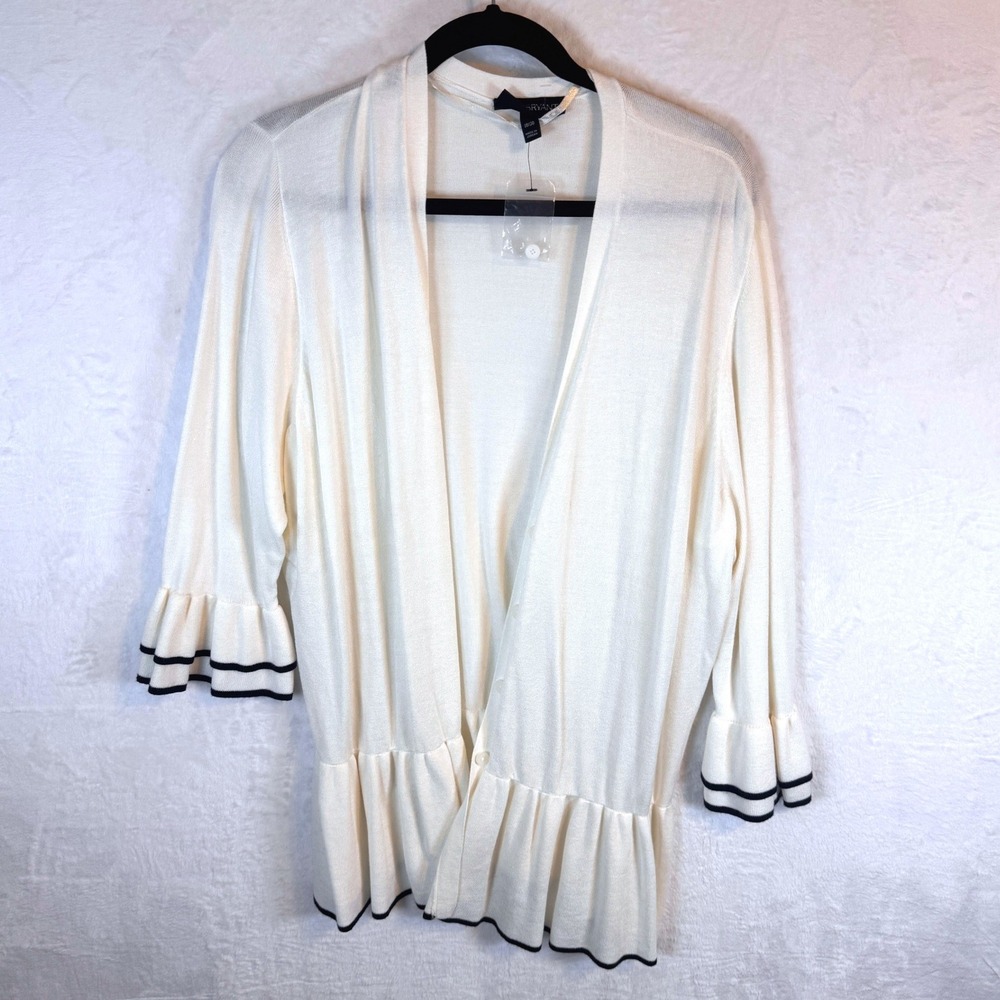 Lane Bryant Cardigan Ruffle‎ Hem Tipped 18/20 Ivory White Womens